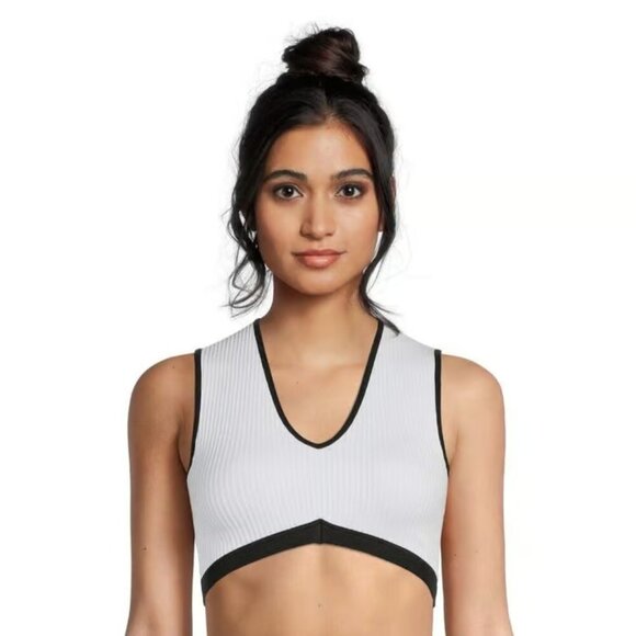 NO BOUNDARIES Seamless Retro Plunge Bralette White and Black Ribbed Size Large - Picture 5 of 5